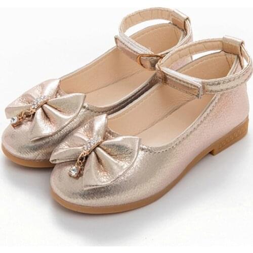 Kids Childrens Casuas Leather Shoes 2020 For Little Girls School Rhinestone Bowknot Princess Shoes Baby Single Shoes Shoe New