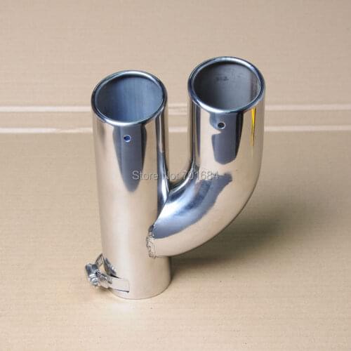 Universal Car Chrome Dual Exhaust Muffler Tail Pipe Tip Silencer Inlet 64mm [QP1049]