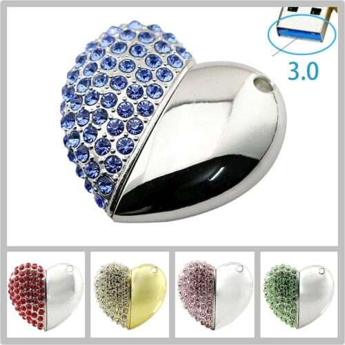 Crystal Heart Usb Flash Drive 8GB 64GB Necklace Chain Pendrive 32GB 16GB Pendrive 3.0 Gadget Computer Gift high speed USB Stick
