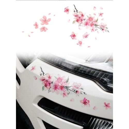 Pink Cherry Blossom Floral Car Stickers Love Auto Vinyl Decal Bumper Window for Women Car Tuning Styling Accessories