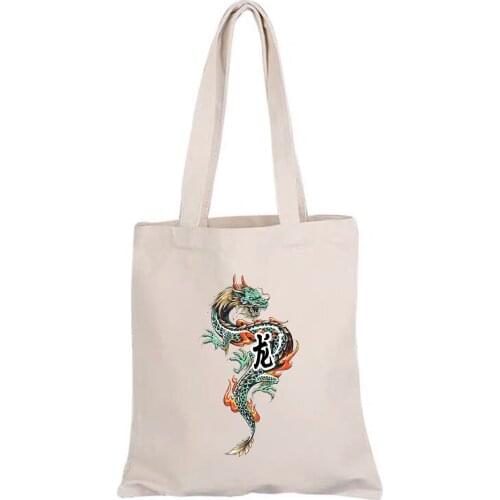 Japan Anime Shoulder Bag Retro Dragon Tote Bag Women Handbag Large Capacity Bag Ulzzang Canvas Bag Unisex Eco Shopper Bags Man
