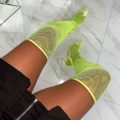 Dropship New Summer Autumn Sexy Over The Knee Women Boots Pointed Toe High Heels Sock Boots Sandals Party Shoes Green
