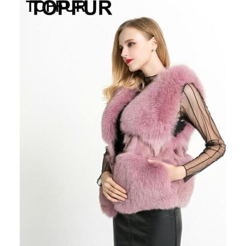 TOPFUR New Arrival Real Fox Fur Vest Women Top Quality Solid Full Pelt Thick Fox Fur Vest Short Genuine Jacket Casual Luxury