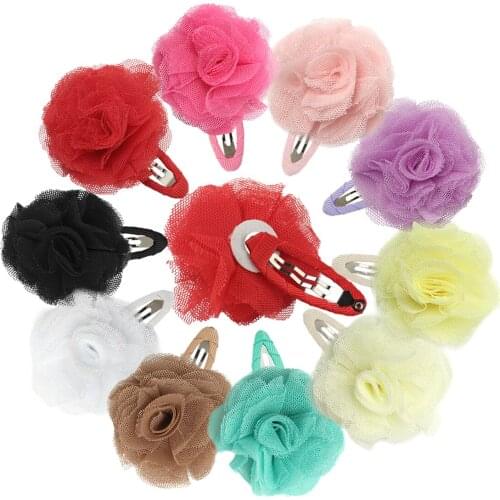 10 Pairs/lot Sweet Lace Fabric Flower Hair Clips Girls' Hairpin Kids Hair Accessories Flowers With BB Clip