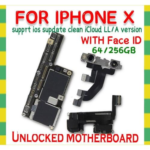 100% Original Motherboard For iPhone X Factory Unlocked Mainboard With / No Face ID With Full Chips IOS System Logic Board