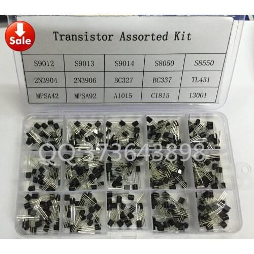 15value 300PCS BC337S9012 S9013 S9014 S8050 S8550 2N3904 2N3906 A1015 C1815 13001 Transistor Assortment Kit Transistors Box Pack