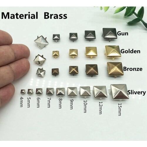 4-15mm Square Brass Nailhead Garment Rivets Claws Stud for For Bag Shoe Jeans Leather Craft Chocker Clothes Collar Accessories