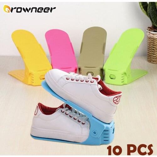 5/10pcs Shoe Rack Plastic Adjustable Colorful Shoes Storage Organizer Space Saving Double Layer One Piece Footwear Support Stand
