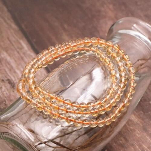 5mm Crystal Citrines Bracelet Natural Stone Bracelets Best Gift Yellow Friendship Round Beads 3 Row Layer Bangle Jewelry 21"A973