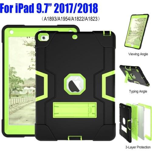 Armor Case For iPad 9.7 inch 2018 2017 Heavy Duty Silicone TPU + PC Hard Stand Drop Shock Proof + Screen Protector IP71