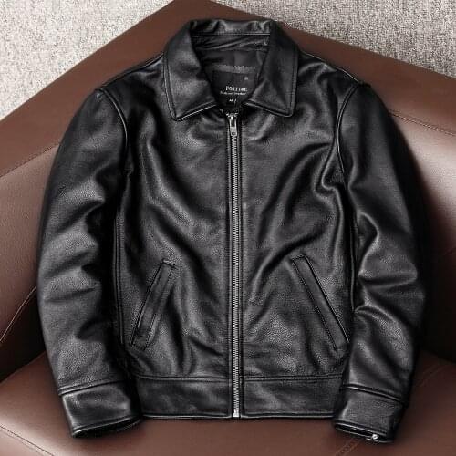 Free Shipping New Black Cowhide Jacket Men Genuine Leather Coat Dads Leather Jacket Spring and Autumn Clothes Size S-5XL