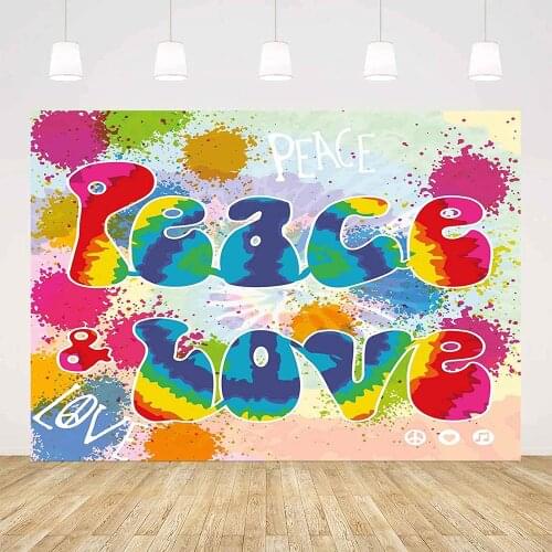 70s Party Decorations Microfiber Backdrop Peace And Love Tie Dye Funky Color Splashes Rainbow Abstract Artistic Wall Background