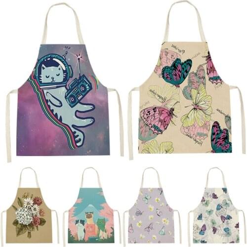 Plant Flower Pattern Cat Print Sleeveless Apron ChildrenS Cleaning Home MenS And WomenS Anti-Fouling Apron Kitchen Waist Bib