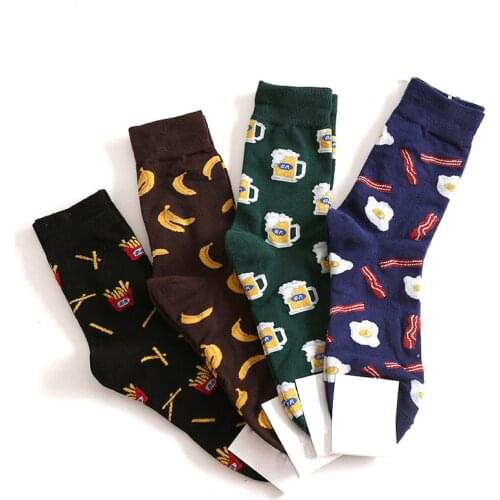 French Fries Banana Beer Style Socks Funny Happy Cotton Socks Cartoon Socks Men Women Food Fruit Streetwear Unisex Casual Socks