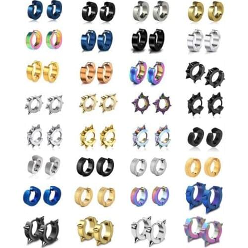 1 pair Classic Korean Punk Stainless Steel Ear Clip Earrings For Men Women Black No Pierced Fake Ear Circle New Pop Jewelry