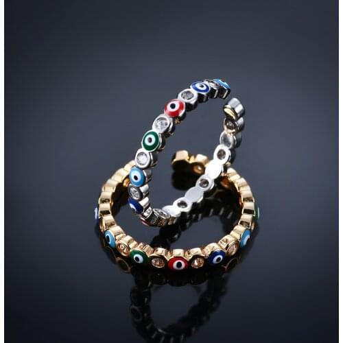 Bohemian Colorful Evil Eye Rings For Women Vintage Rhinestone Opening Finger Ring Gothic Street Pop Hip Hop Party Jewelry Gift