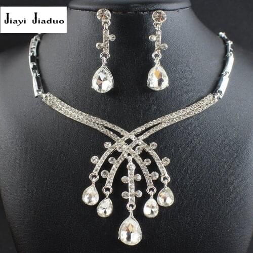 Jiayijiaduo silver-color Leaf Crystal Necklace Earrings for Women Wedding Jewelry Sets of Bridal Jewelry Sets