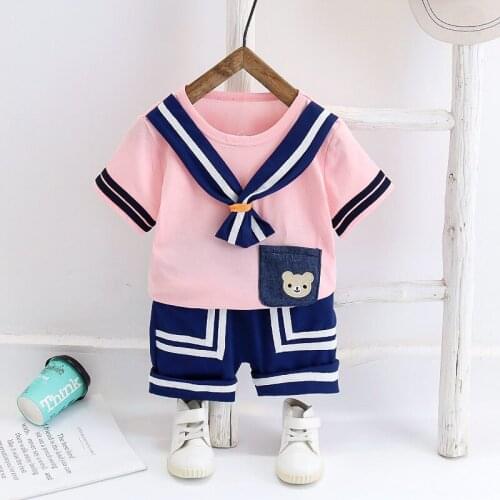 Summer Baby Clothes Suit Children Boys Navy sailor suit T Shirt Shorts 2Pcs/sets Toddler Fashion Clothing Infant Kids Tracksuits