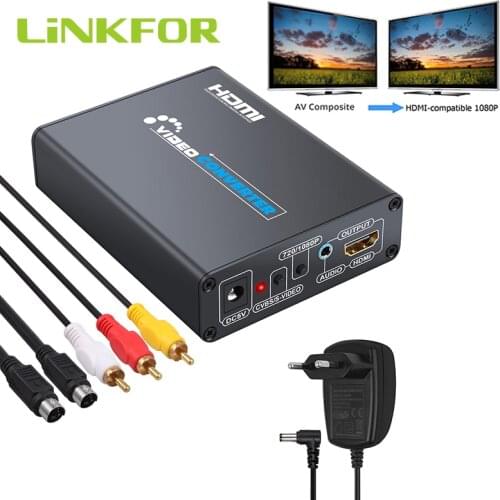 LiNKFOR 3RCA AV CVBS Composite S-Video R/L Audio to HDMI Adapter Upscaler 720p/1080p with 3RCA S-Video Cable for DVD VCR PS2 PS3