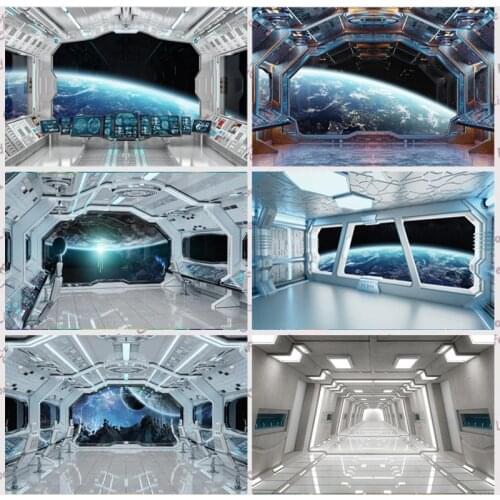 Space Ship Interior Backdrop Futuristic Science Fiction Photo Background Spacecraft Booths Studio Props Decoration Banner