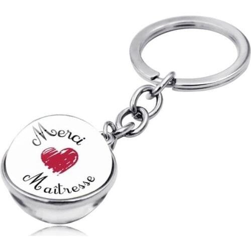 Meric Maitress Keychain Jewelry with Silver Color Double Glass Ball Mamie Car Keychain Ring for Unisex Gift