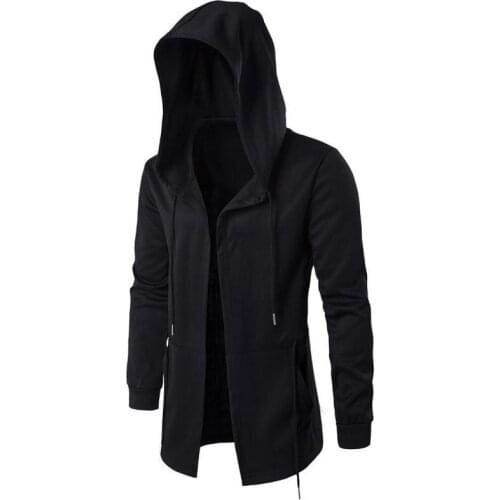 Men Hooded Sweatshirts Black Gown Hip Hop Mantle Hoodies Fashion Open Jacket Long Sleeves Cloak Halloween Coats Gothic Outwear