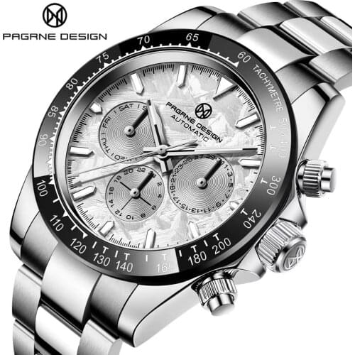 PAGRNE DESIGN 40mm Men Mechanical Watch Luxury Sapphire Glass Stainless Steel Waterproof Mens Automatic Wristwatch Reloj Hombre
