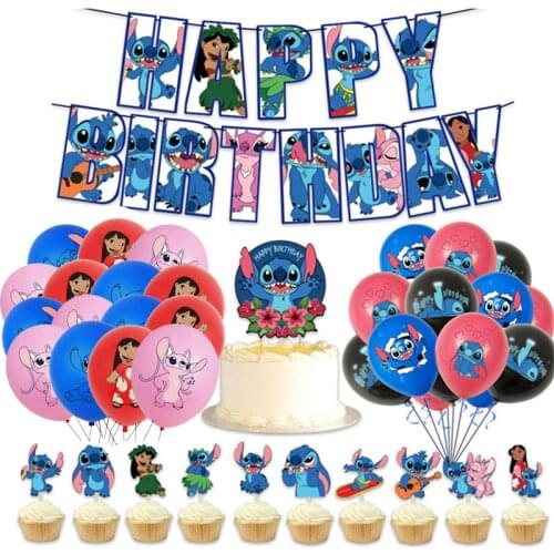 Lilo & Stitch Latex Balloon Theme Set Boy Girls Foil Balloon Birthday Party Deco Banners Flags Cake Strips Scene Layout Supplies