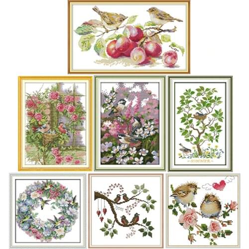 Flowers&Birds World Series DIY cross stitch kits counted 11CT14CT printed pattern DMC handmade sewing needlework embroidery sets