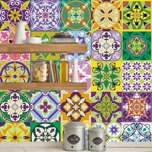 2 PCS / Set Retro Long Strip Tile Stickers Kitchen Bathroom Decorative Wallpaper Waterproof Self-adhesive Wall Stickers Home