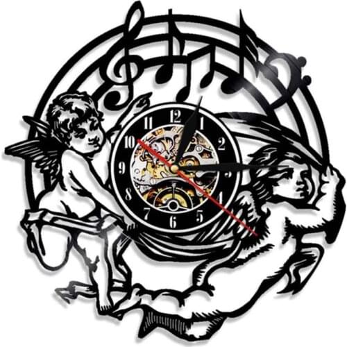 Music Notes Wall Art Vinyl Record Wall Clock Modern Angel Kids Hanging Decor Watch Baby Angels Musical Theatre Musicians Gift