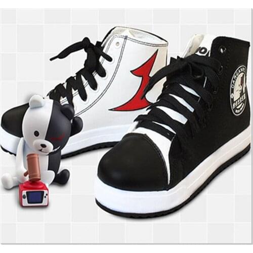New Japanese Anime Danganronpa 3 Monokuma Cosplay Canvas Shoes Ankle Boots Women Men Dangan Ronpa Shoes Free Shipping