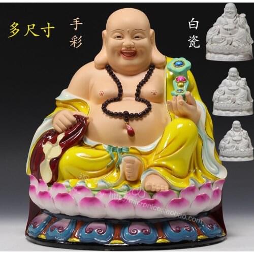 12 to 16 inches with Maitreya Buddha sitting on the lotus five Maitreya Bodhisattva Dehua ceramic painting smiling Buddha orname