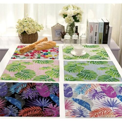 Monstera Pattern Placemat Coaster Home Decor Dining Table Mats Tropical Plant Cotton Linen Pad Bowl Cup Mat