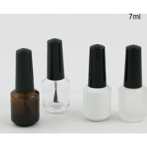 30 x 7ml Empty small white Amber Clear Glass Nail polish enamel bottle nail Polish vial container With black grey Brush Cap
