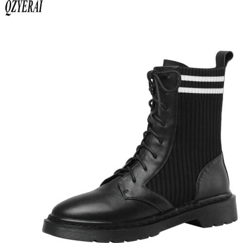 QZYERAI 2020 Autumn winter new Genuine leather Women boots ankle Riding boots warm Female boots cowhide Women shoes