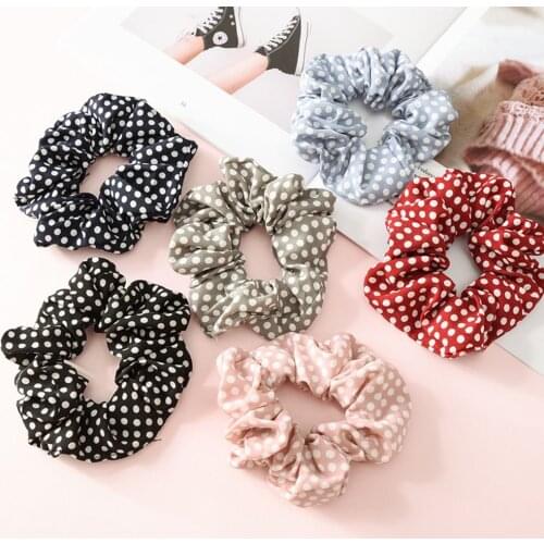 1pc Elastic Hair Band Polka Dot Design Hair Scrunchies Ponytail Holder Hair Ties Gum Chiffon Fabric Hair Scrunchy
