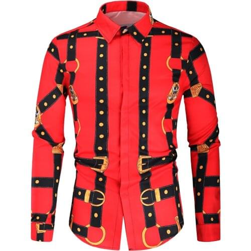 Luxury Royal Red Shirt Men Casual Long Sleeve Men Paisley 3D Print Shirt Camisa Social Masculina Manga Longa Prom Party Shirt