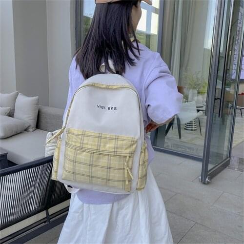 Fashion Womens Backpack Japanese Cute Plaid School Bag For Girls Canvas Large Capacity 2021 Waterproof Travel Backpacks White