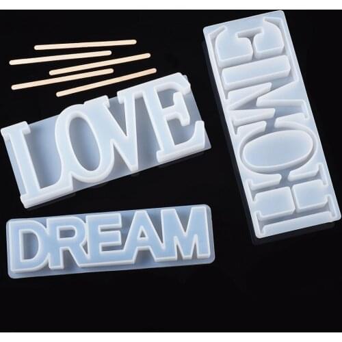 Word Love Dream Home Silicone Molds Word Sign Epoxy Resin Mold with Wood Stick for DIY Resin Jewelry Making Decoration Art Craft