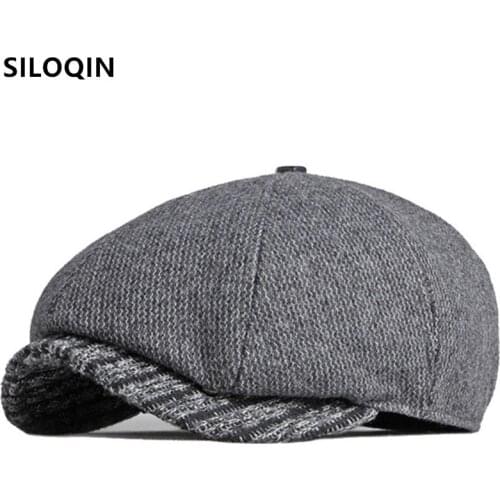 SILOQIN Snapback Cap Autumn Winter Mens Hats Vintage Berets Warm Earmuffs Cap Retro Brand Cotton Hat British Fashion Sports Cap
