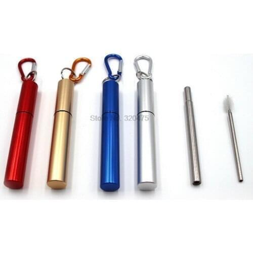 DHL 50set Stainless Steel Telescopic Drinking Straw Portable straw Reusable Collapsible Metal Drinking Straw With Brush