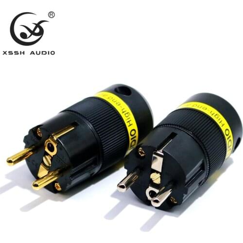 XSSH Audio YIVO HIFI 2 pin pins pure copper plated gold Rhodium Electrical Connector 18mm AC Female Male power EU Euro IEC Plug