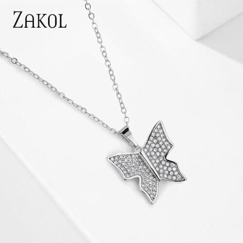 ZAKOL Fashion Three Colors Copper Butterfly Necklace for Unisex Couples Clavicle Chain Pendant Necklaces Jewelry Gifts NA006