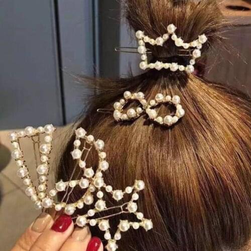 Pearl Hair Clip Geometric Hairpins Bangs Holder Hair Clips riangular Star Round Barrette Stick Hairpin Accessories for Grils