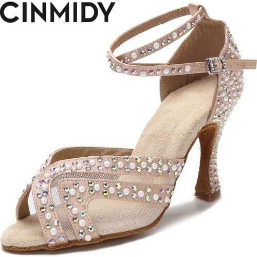 CINMIDY Woman Latin Dance Shoes Tango Salsa Rumba Samba Ballroom Party Ladies High Heels Soft Sole Women Sandals Wedding Shoes