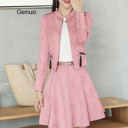 Womens Skirt Set Fashion Slim Jacket Skirts Long Sleeve Two-piece Women Elegant Suede Womens Dress Sets 2020 Autumn New