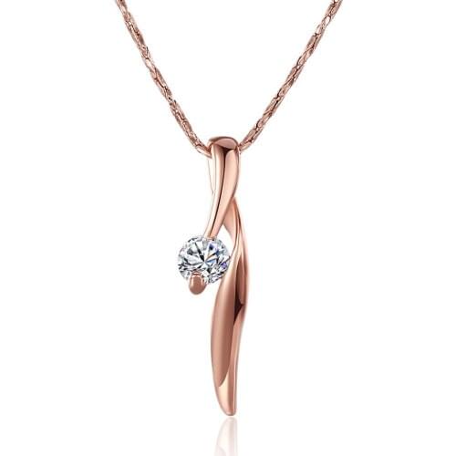 ZEMIOR Water Drop Pendant Necklaces For Women Shine 5A Clear Cubic Zirconia Rose Gold Color Necklace Anniversary Fashion Jewelry