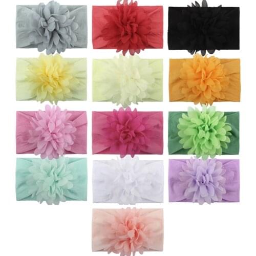 1 PCS Toddler Solid Color Handmade Chiffon Flower Elastic Nylon Hairband Fashion Infant Floral Headband Kids Photography Props