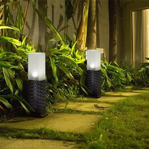 1PCS Plastic Rattan Style Solar Powered Lawn Lamp Courtyard Post Path Stake Lights Garden Patio Ground Lawn Light White Light
